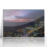 Acrylic print of a serene Sri Lankan landscape in soft blue and green tones, framed in white.