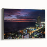 Framed canvas featuring a vintage-style landscape painting of a Sri Lankan scenery in colorful hues.