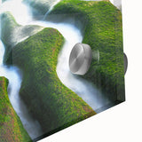 Large abstract wall art depicting a Taiwanese landscape in muted earth tones on acrylic glass.