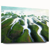 Large abstract wall art of a Taiwan scenery in muted earth tones on acrylic glass, ideal for bedroom or dining room decor.