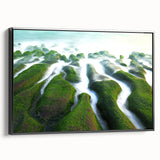 Black and white landscape art painting of a Taiwanese scenery on framed canvas, suitable for bedroom decor.