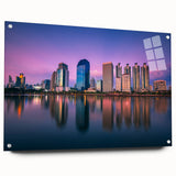 Acrylic print of Bangkok cityscape in twilight hues, ideal for bedroom or dining room decor.