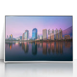 Art deco poster of Bangkok skyline in muted gold and white tones on framed acrylic, suitable for modern art wall decor.
