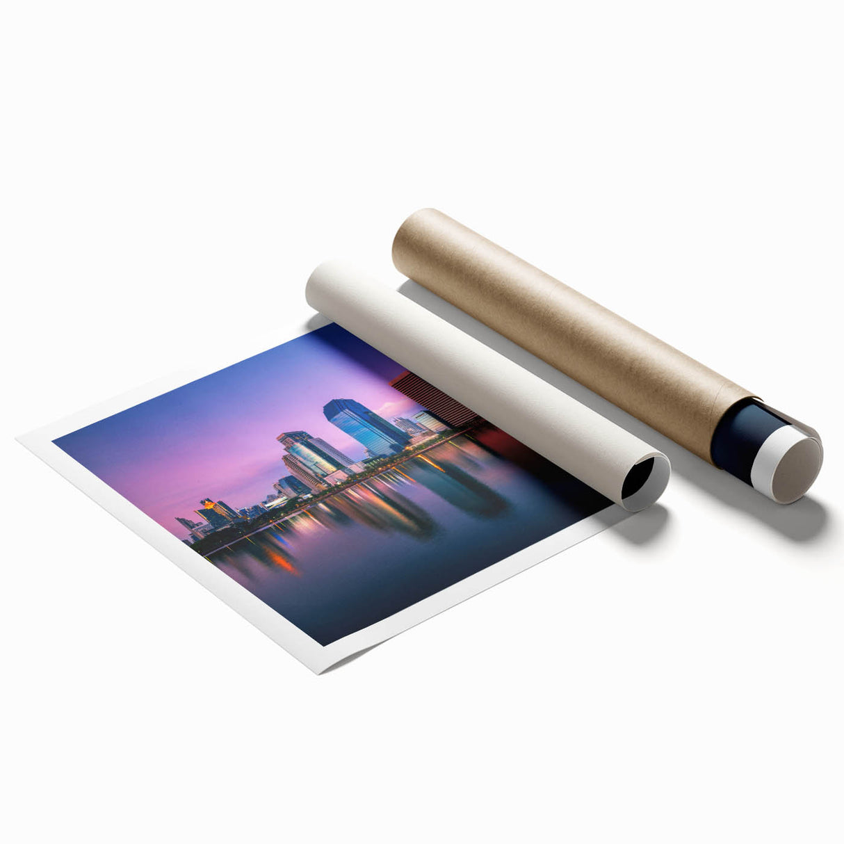 Extra large rolled print of a Bangkok scenery with vibrant floral elements, ideal for classy bathroom wall art.