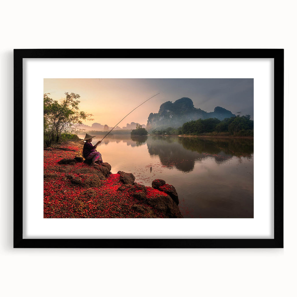 Extra large abstract art print of a colorful, textured Thai landscape on framed canvas, ideal for living room decor.
