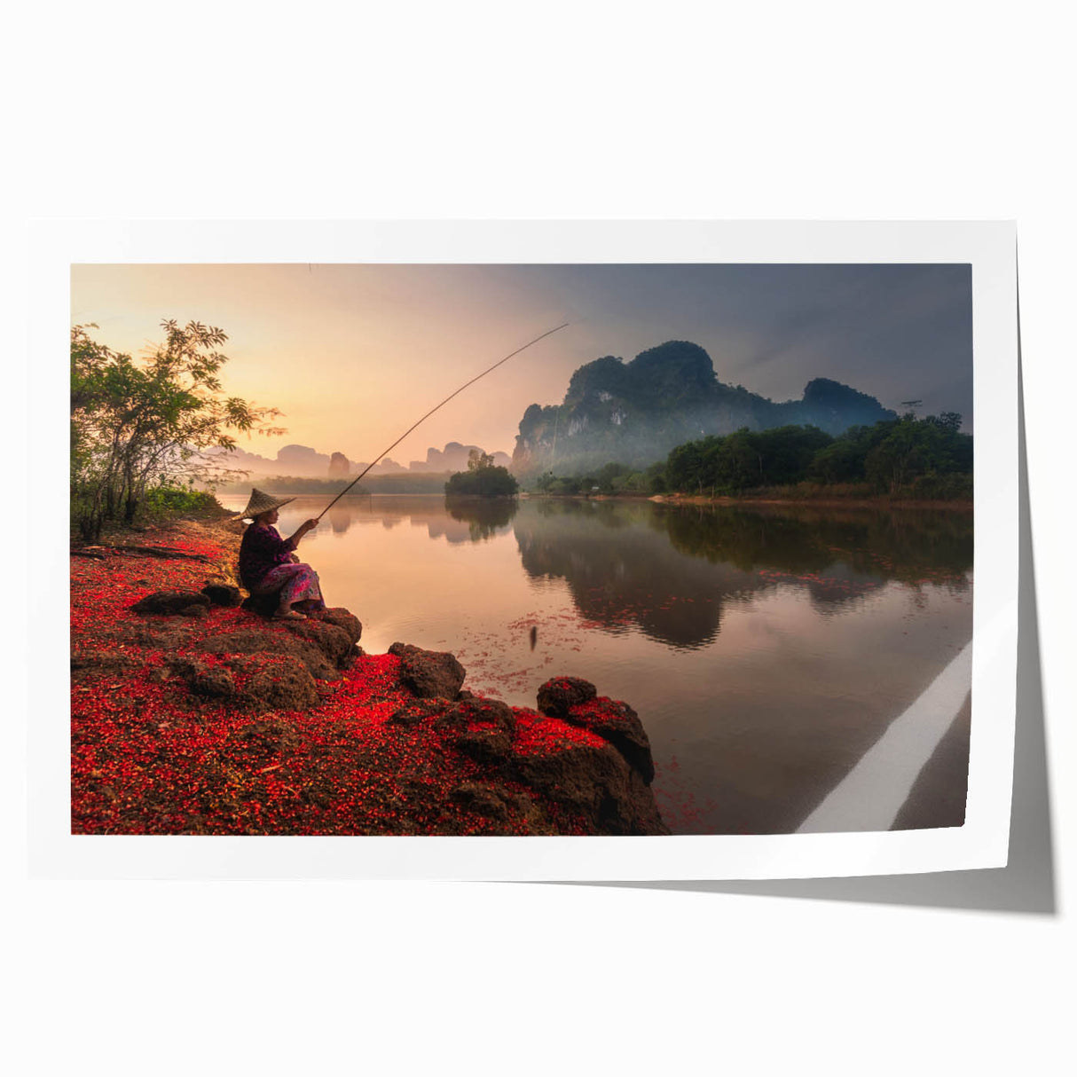 Extra large rolled print of a Thai landscape with vibrant green and blue tones, ideal for art wall dining room.