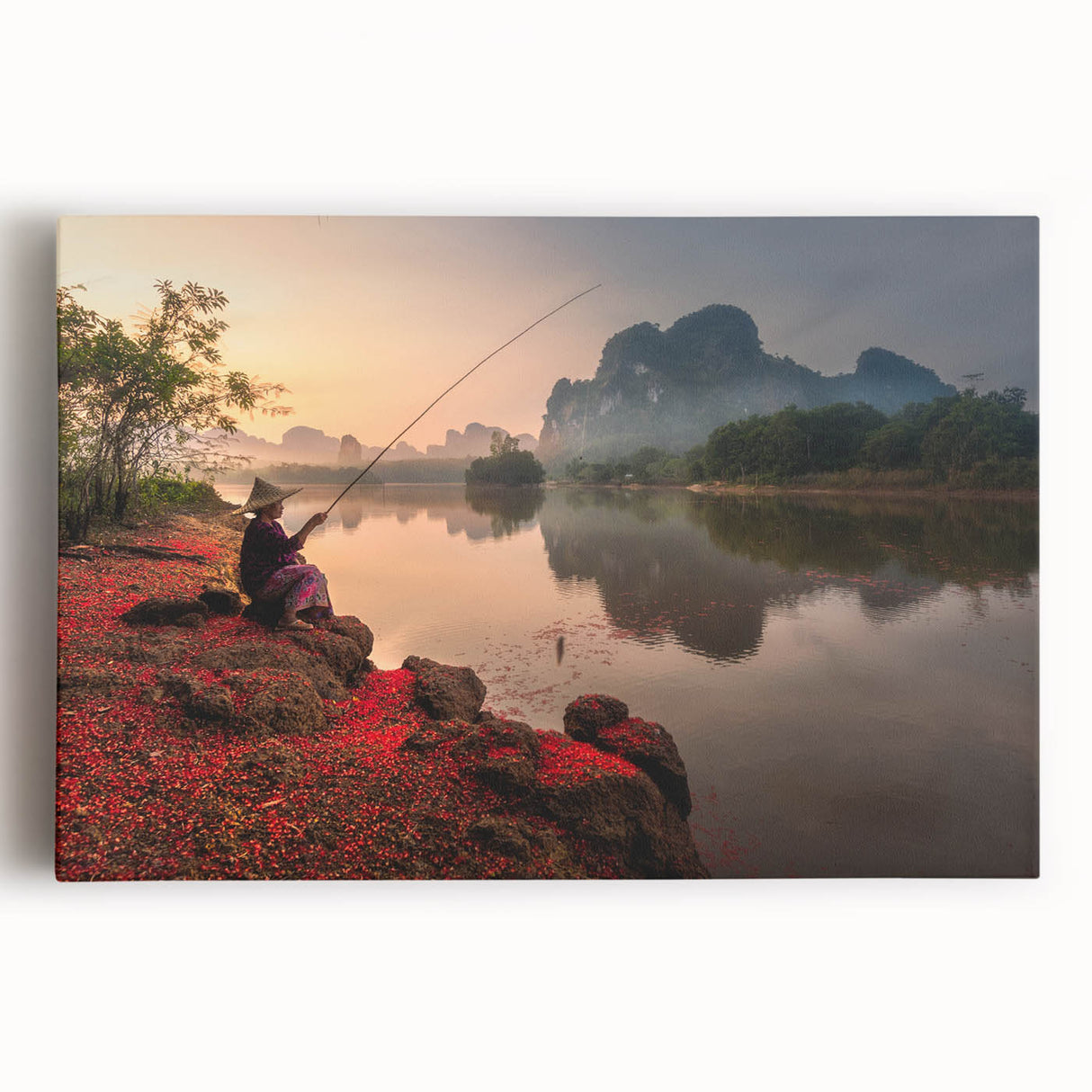 Black and white large art print of a Thai landscape on stretched canvas, suitable for kitchen wall art.