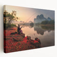Large canvas print featuring a serene Thai landscape in muted green and blue tones, suitable for kitchen wall art.