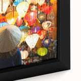 Extra large framed canvas of a textured black wall art depicting vibrant, colorful Turkish scenery.