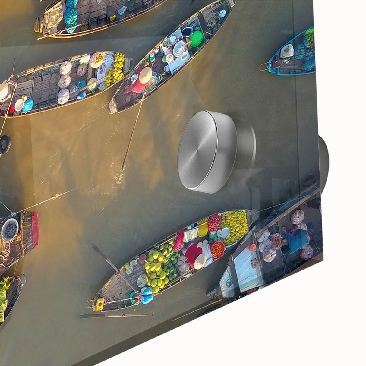 Large abstract wall art featuring a stylized Vietnam landscape in muted earth tones on acrylic glass.
