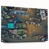 Acrylic print of a serene Vietnamese landscape in muted greens and blues, ideal for dining room decor.