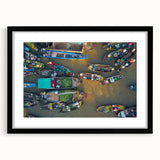 Extra large abstract art print of a colorful, textured Vietnamese landscape on a black framed canvas.