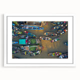 Abstract art print depicting a serene Vietnamese landscape in muted green and blue tones on a framed white canvas.