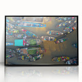 Large abstract wall art depicting a Vietnamese landscape in muted earth tones on framed acrylic.