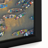 Extra large framed canvas featuring a textured depiction of a Vietnamese landscape in black with colorful accents.