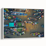 Vintage poster art of a Vietnamese landscape on framed canvas, featuring vibrant colors, ideal for living room decor.