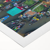 Art deco poster of a serene Vietnamese landscape, featuring muted green and blue tones on rolled canvas.