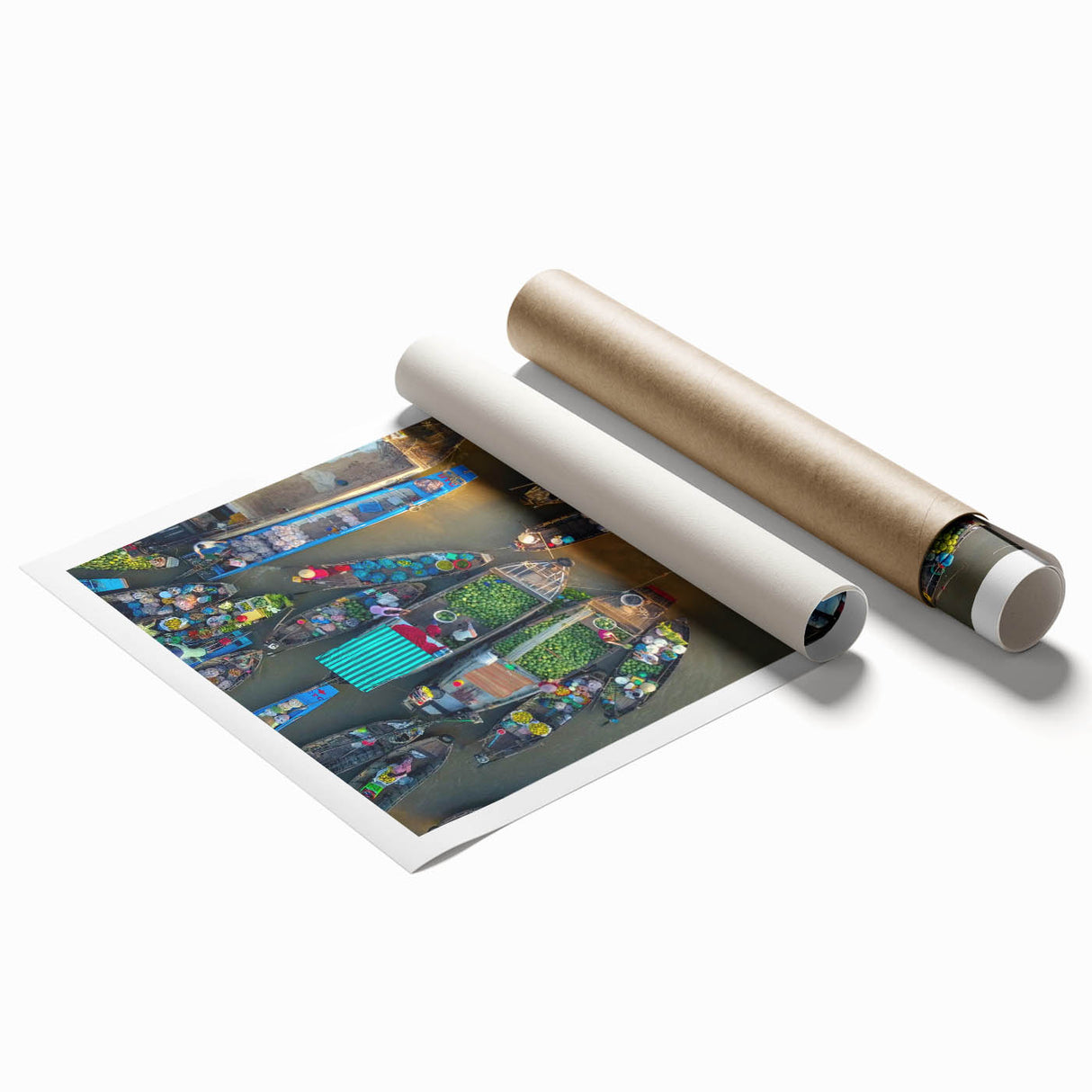 Extra large rolled canvas print featuring a serene Vietnamese landscape with lush greenery and soft pastel shades.