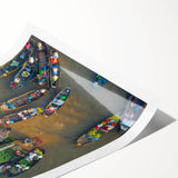 Extra large rolled print depicting line art flowers in a Vietnamese scenery, ideal for large living room wall art.