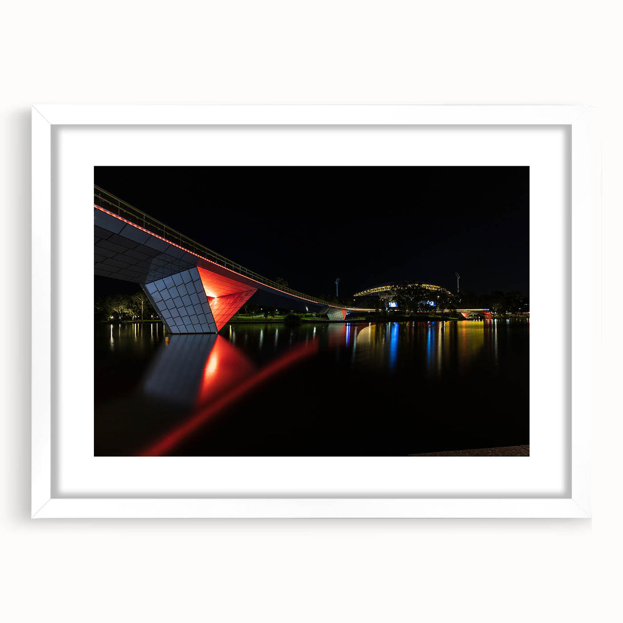 Extra large abstract art print of Adelaide scenery, featuring textured layers in muted earth tones, framed with a white mat.