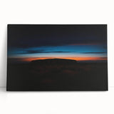 Large black and white print of Ayers Rock on stretched canvas, ideal for kitchen wall art or bedroom decor.