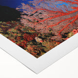 Art deco poster featuring the Great Barrier Reef in vibrant blue tones on rolled canvas, suitable for dining room decor.