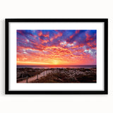 Abstract art print of colorful, textured scenery resembling Perth, Australia on an extra large framed canvas.