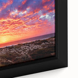 Extra large framed canvas of Perth, Australia in textured black with colorful accents, ideal for living room decor.