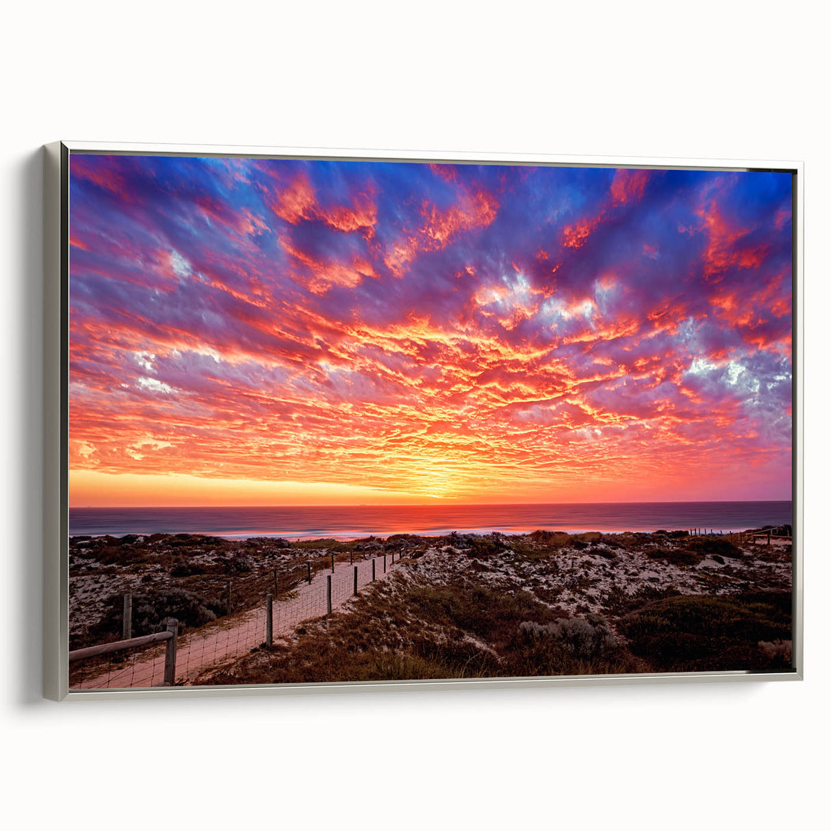 Vintage poster art of Perth skyline in colorful hues on extra large framed canvas, ideal for living room decor.