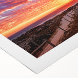 Art deco poster featuring Perth skyline in muted blue tones on rolled canvas, suitable for dining room wall art.