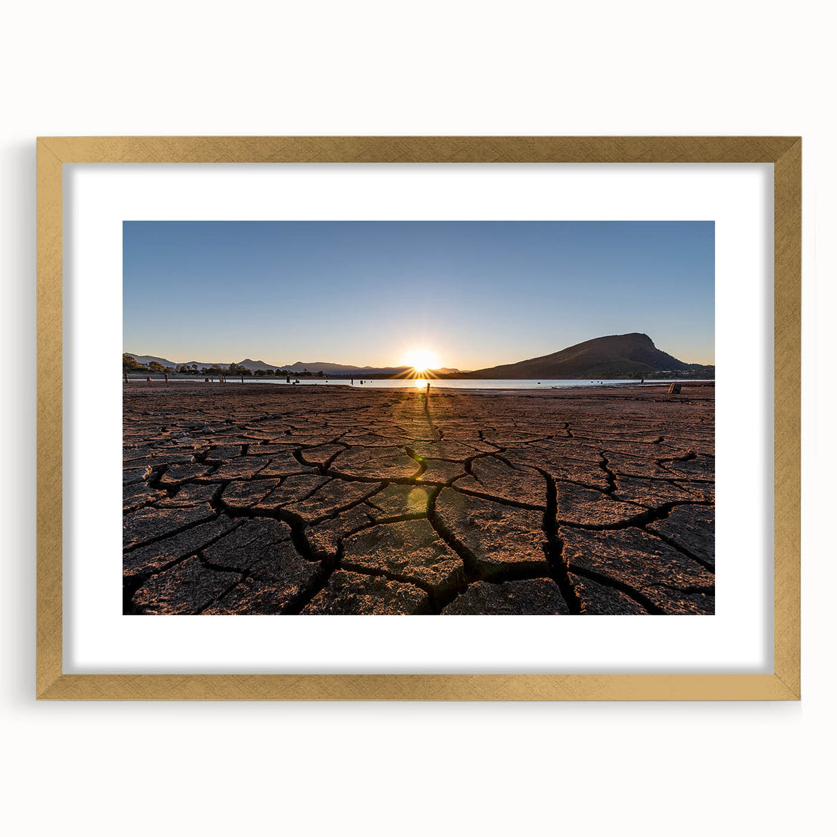 Abstract art print of Queensland scenery in muted earth tones on a framed canvas, ideal for bedroom or dining room decor.