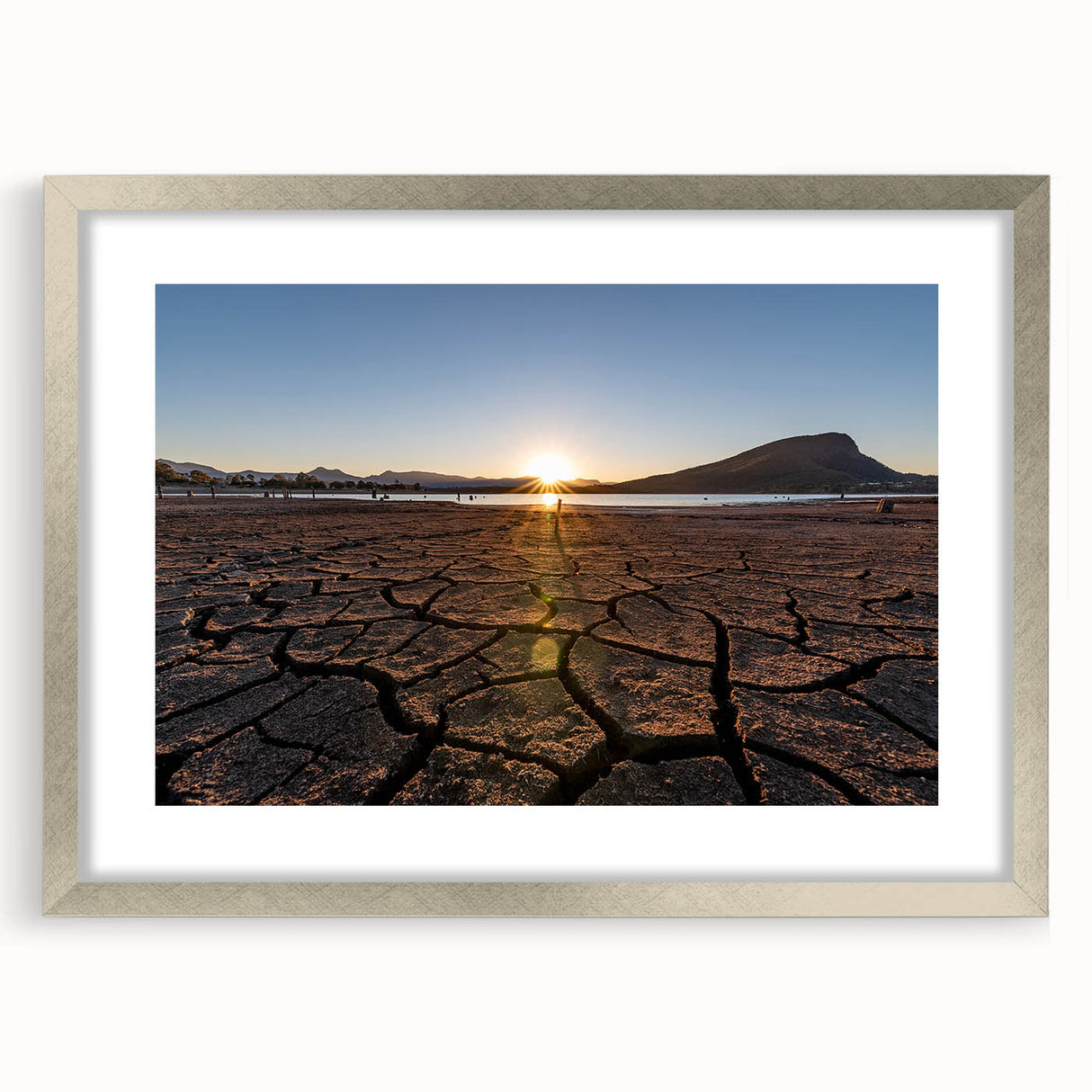 Abstract art print of Queensland scenery in textured hues of blue and green on a large framed canvas.