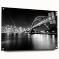 Acrylic print of Sydney skyline in muted blue tones, ideal for dining room decor.