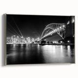 Framed canvas landscape art painting of Sydney, with colorful skyline and black accents, ideal for office decor.