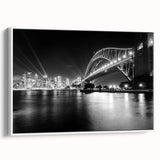 Vintage poster art of Sydney skyline in colorful hues on a large framed canvas, suitable for living room decor.