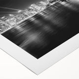 Art deco poster of Sydney skyline in muted blue and gray tones on rolled canvas, suitable for dining room wall art.