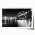 Sydney skyline in muted gray and blue tones on a rolled canvas, suitable for dining room wall art.