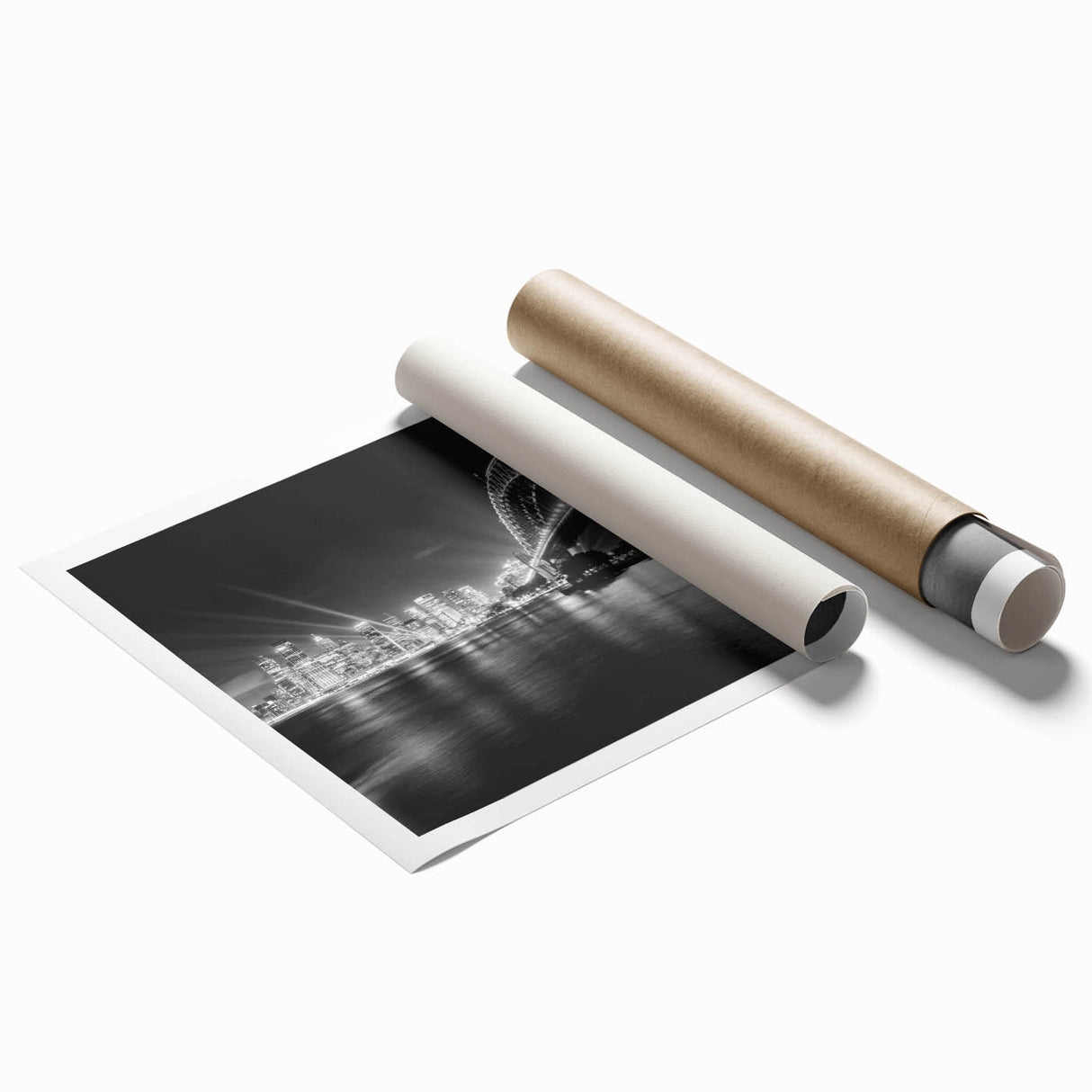 Extra large rolled print of Sydney scenery with muted floral art, ideal for classy bathroom wall art.