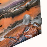 Large abstract wall art depicting Tasmania scenery in muted greens and blues on acrylic glass.