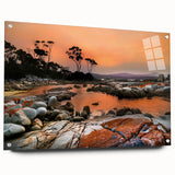 Acrylic print of a Tasmanian landscape in muted earth tones, suitable for dining room or bedroom decor.
