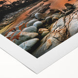 Art deco poster of a Tasmania scenery in muted earth tones on rolled canvas, suitable for dining room wall art.