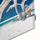 Large abstract wall art depicting Australian scenery in muted earth tones on acrylic glass.