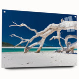 Large abstract wall art on acrylic glass depicting a serene Australian landscape, ideal for bedroom or dining room decor.