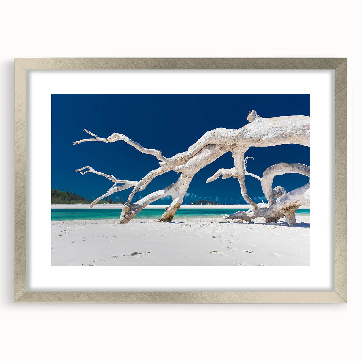 Extra large abstract art print featuring textured scenery of Australia in muted earth tones, framed in silver.