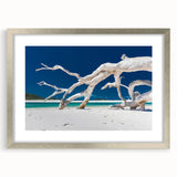 Extra large abstract art print featuring textured scenery of Australia in muted earth tones, framed in silver.