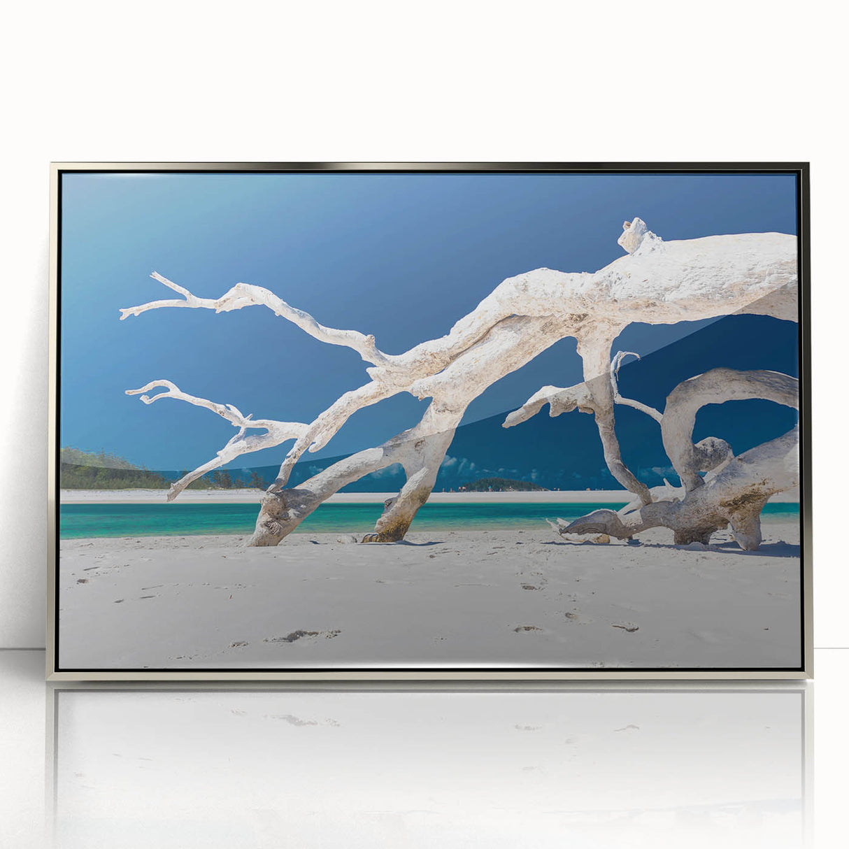 Framed acrylic print of an Australian landscape in muted earth tones, ideal for nursery wall art or modern decor.