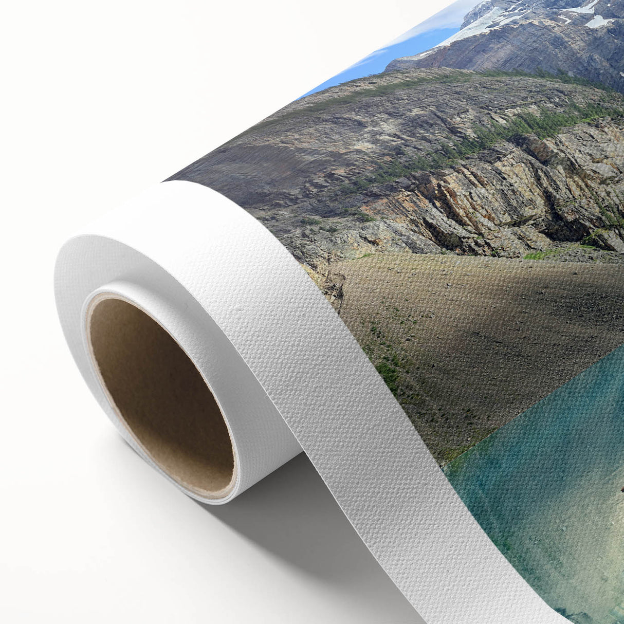 Art Deco poster of Alberta, Canada scenery in pastel colors on rolled canvas, ideal for nursery wall art.