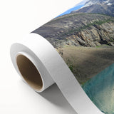 Art Deco poster of Alberta, Canada scenery in pastel colors on rolled canvas, ideal for nursery wall art.