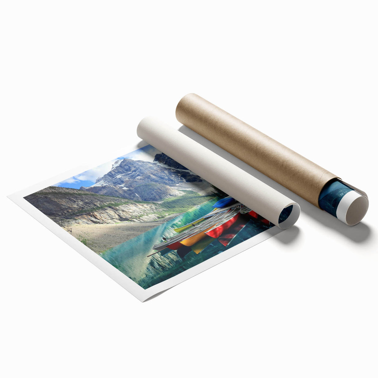 Extra large rolled print of Alberta, Canada scenery with vibrant green and blue tones, ideal for classy bathroom wall art.