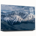 Acrylic print of a large abstract depiction of British Columbia scenery, in cool blue and green shades.